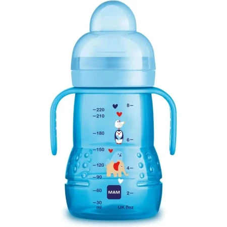 Mam Trainer+ Space Love - Biberón para bebés a partir de 4 meses con tetina de silicona de 220 ml, colores variados
