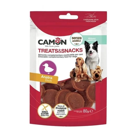 Camon Leckerlis & Snacks – Enten-Leckerlis in Münzform – Snacks für ausgewachsene Hunde, 100 g