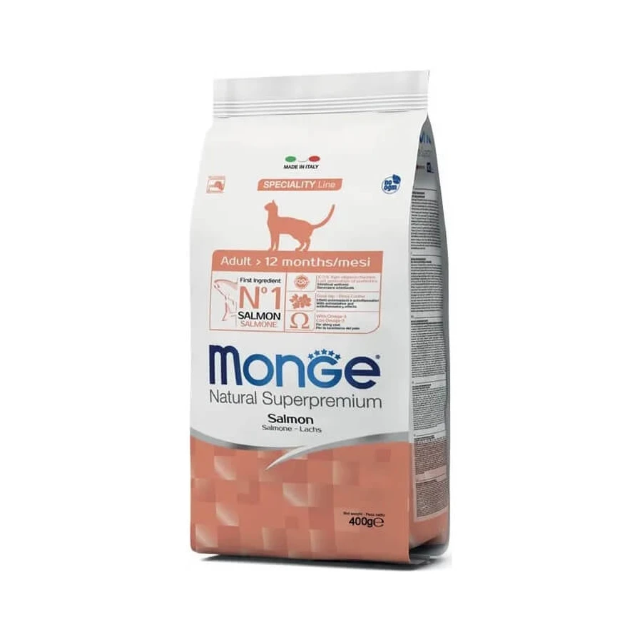 Monge Natural superpremium pentru pisici adulte – hrană uscată pentru pisici cu somon, 400 g