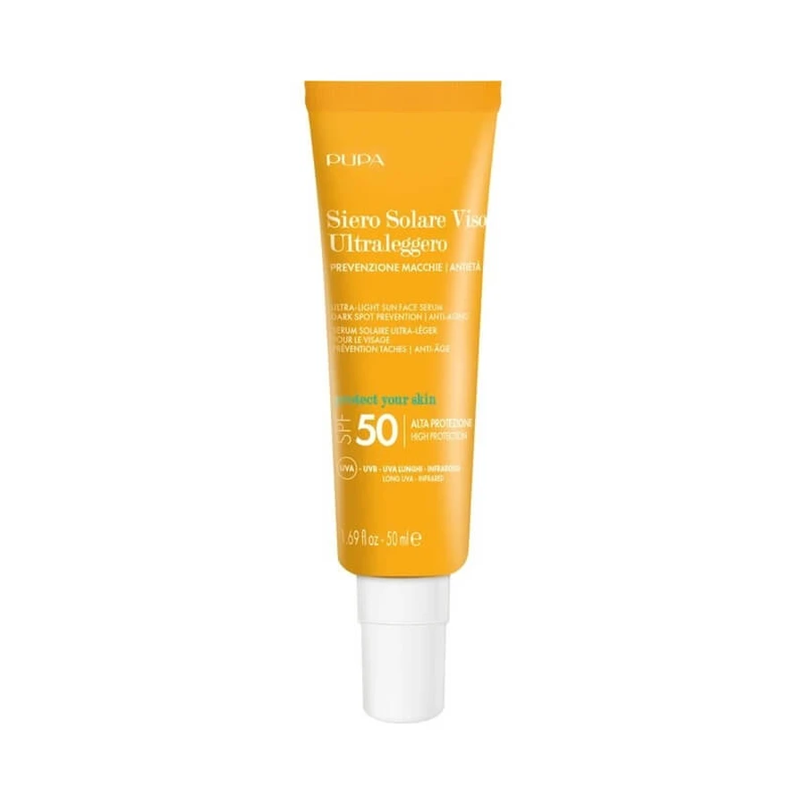 Pupa Face Sunscreen SPF 50, Ultra-Light Sun Serum, Anti-Aging and Dark Spot Protection, High Protection, 50 ml