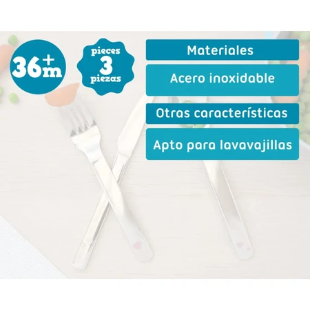 Juego de cubiertos de acero inoxidable Kiokids - Rosa