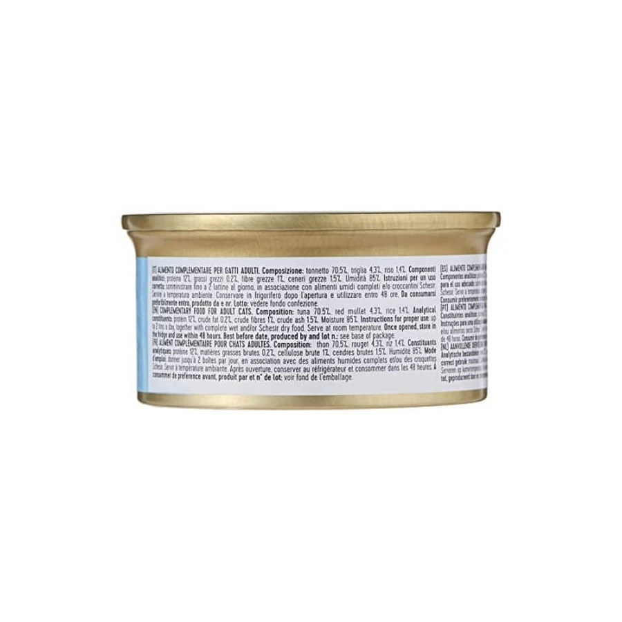 Schesir Tonnetto met rode mul in kookbouillon – Compleet kattenvoer, 70 g