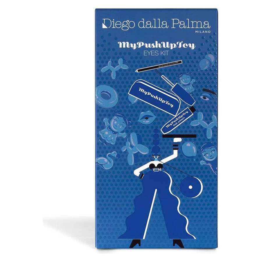 Kit de prebase para pestañas «mypushuptoy» de Diego dalla Palma: prebase de rímel azul + lápiz de ojos negro n.º 01 + estuche de silicona azul