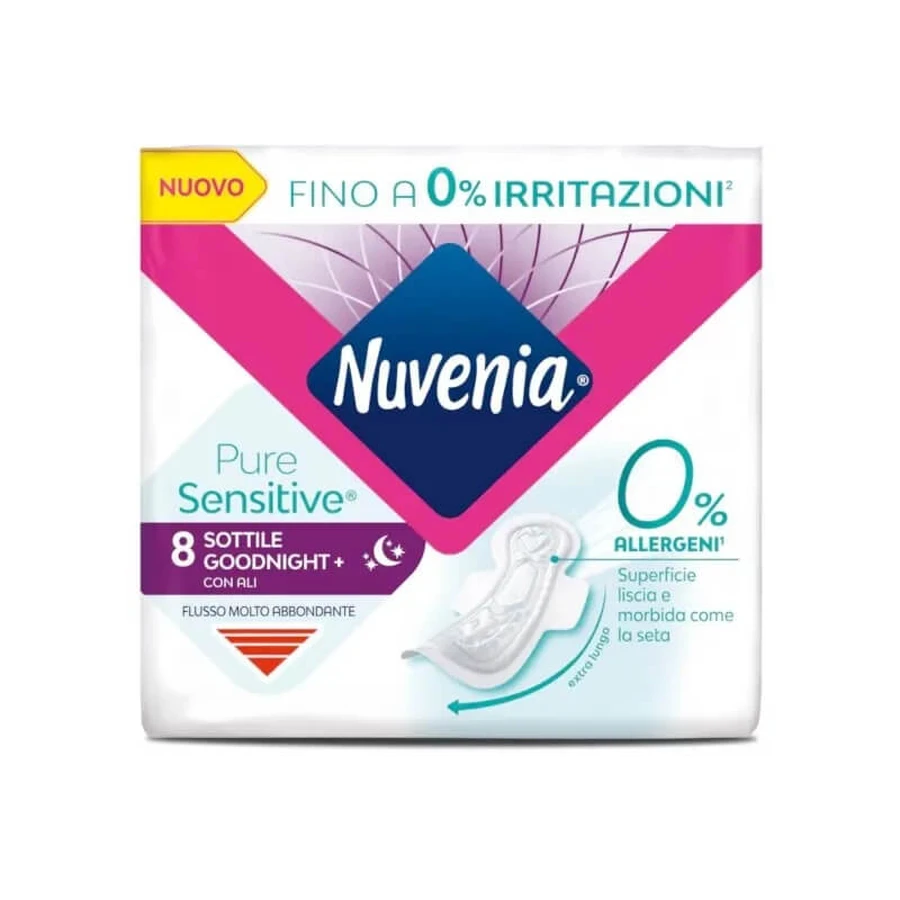 Nuvenia Pure Sensitive Goodnight+ - 8 overnight pads with wings