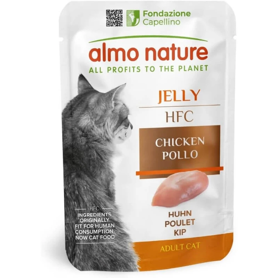 Almo Nature HFC Gelatina de pollo - Comida húmeda complementaria para gatos, 55 g