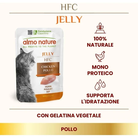 Almo Nature HFC Gelatina de pollo - Comida húmeda complementaria para gatos, 55 g