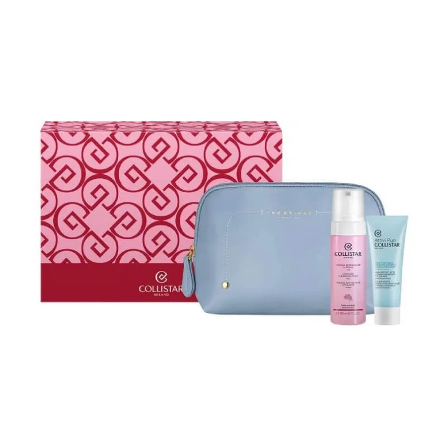 Coffret cadeau Collistar : Masque Cica à l'acide hyaluronique et au madécassoside + Mousse nettoyante apaisante pour le visage + Trousse de beauté « The Bridge »