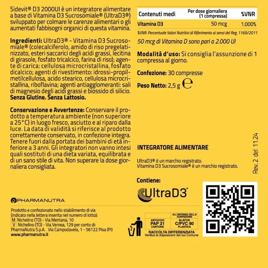 Sidevit D3 2000 UI, 30 comprimés - Complément alimentaire à base de vitamine D3