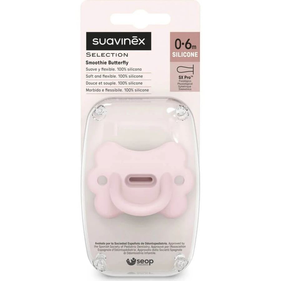 Suavinex Butterfly Selection Color Essence 0–6 Monate – Silikon-Schnuller – Rosa