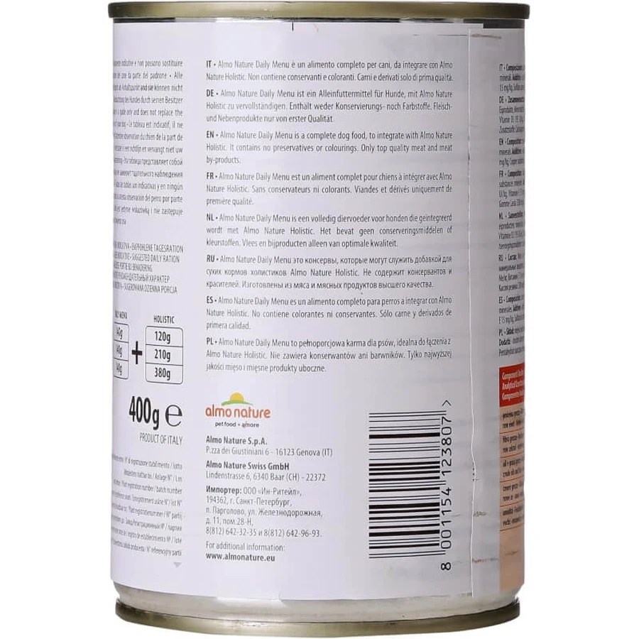 Almo Nature Daily Menu Beef - Comida húmeda para perros adultos, 400 g
