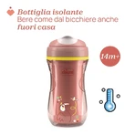 Vaso Chicco Active Cup - A partir de los 14 meses, vaso para niños, a prueba de derrames, boquilla rígida, aislante, rosa, 266 ml
