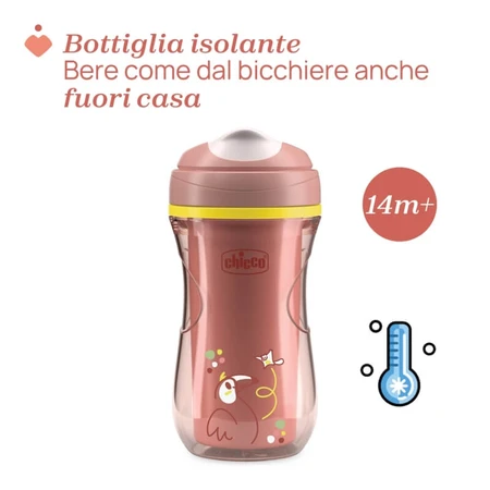 Vaso Chicco Active Cup - A partir de los 14 meses, vaso para niños, a prueba de derrames, boquilla rígida, aislante, rosa, 266 ml