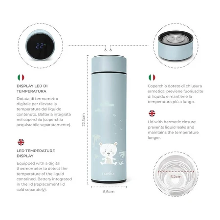 Botella térmica Nuvita con termómetro LED, verde salvia, 500 ml
