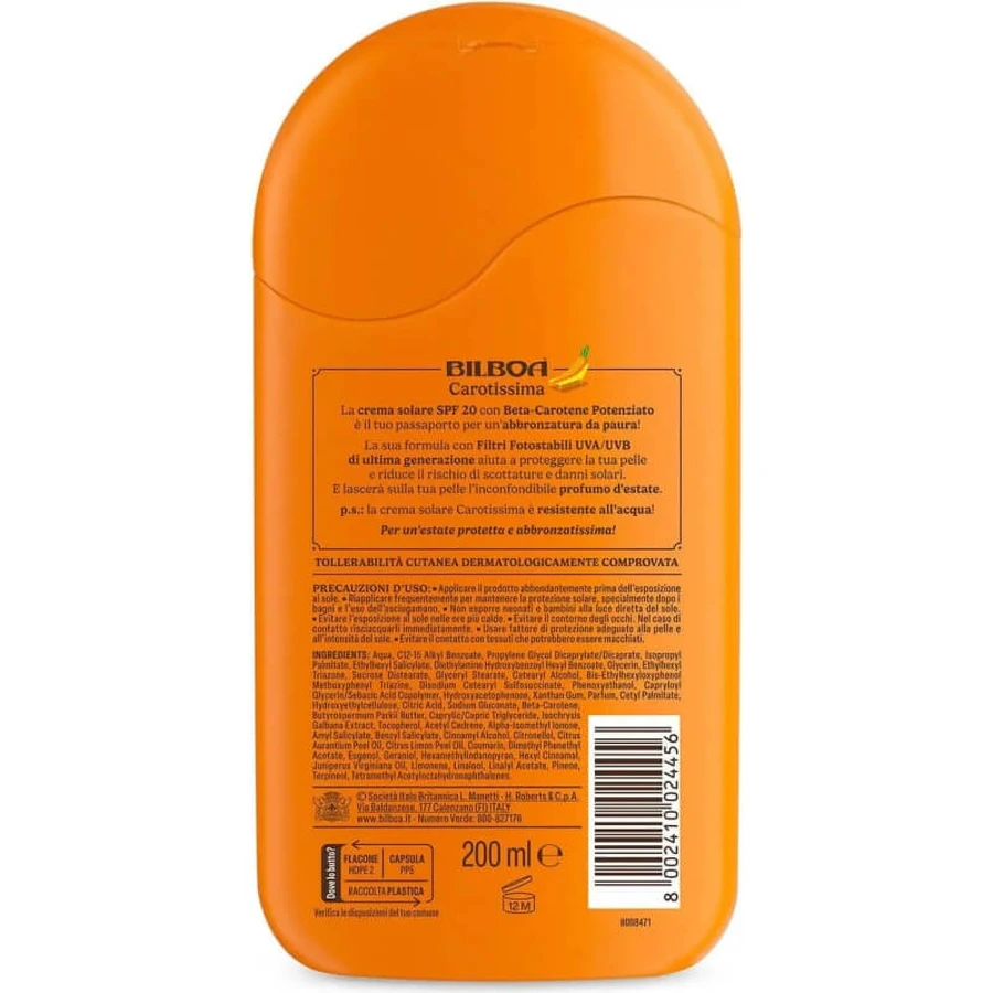 Bilboa Sunscreen SPF 20 Carotissima Milk, Medium Protection, 200 ml