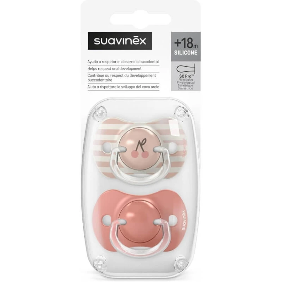 Suavinex Birdies - 2 tétines en silicone Sx Pro, à partir de 18 mois, rose