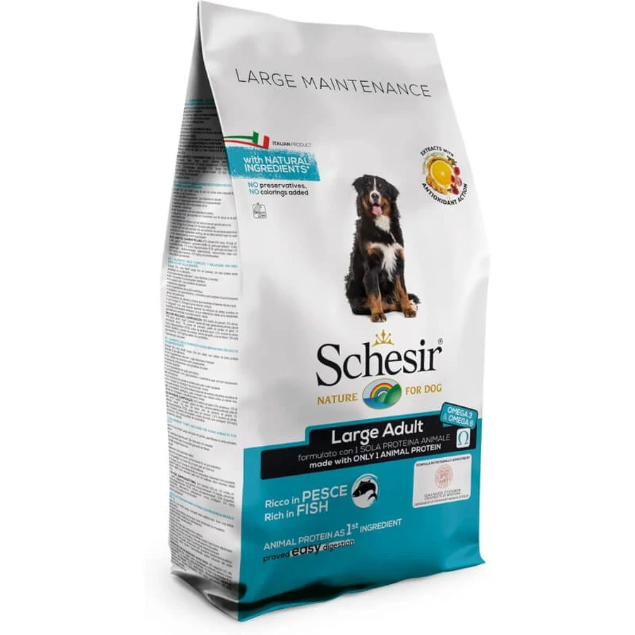 Schesir Large Maintenance, saveur poisson, pour chiens adultes de grande taille - Aliment complet pour chiens adultes de grande taille, 12 kg