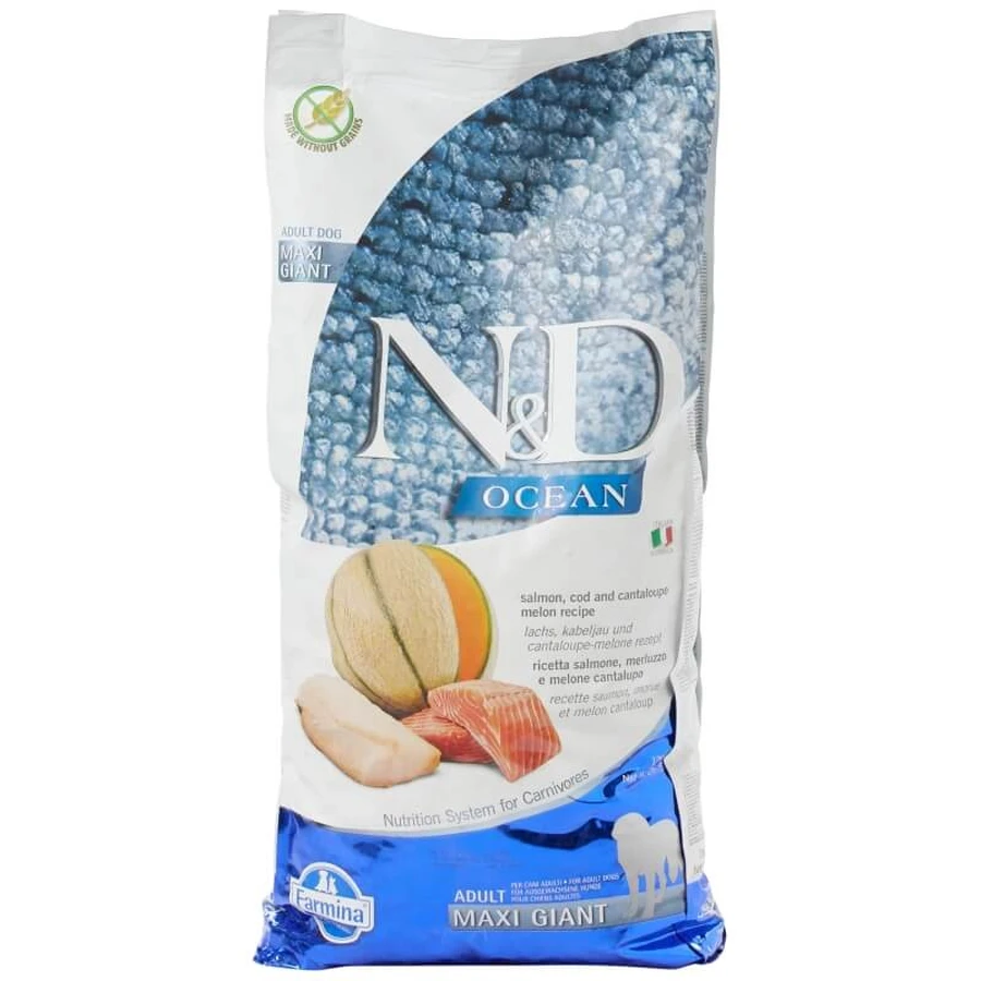 Farmina N&amp;d Ocean Zalm, Kabeljauw en Meloen - Compleet voer voor volwassen honden van grote rassen, 12 kg