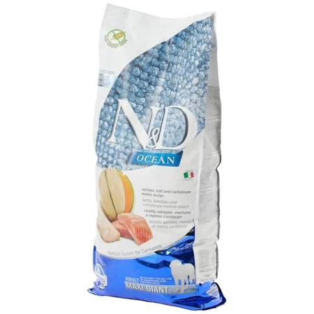 Farmina N&amp;d Ocean Zalm, Kabeljauw en Meloen - Compleet voer voor volwassen honden van grote rassen, 12 kg