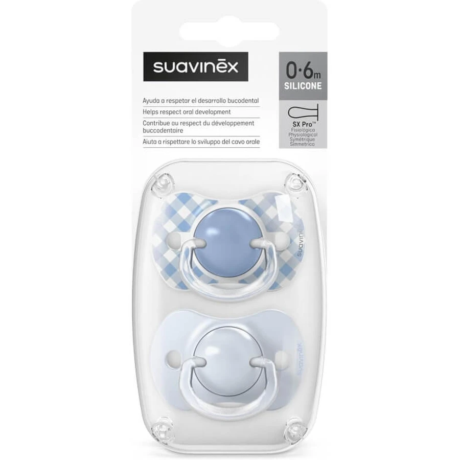 Suavinex Wild & Free - 2 chupetes de silicona Sx Pro, 0-6 meses, azul claro