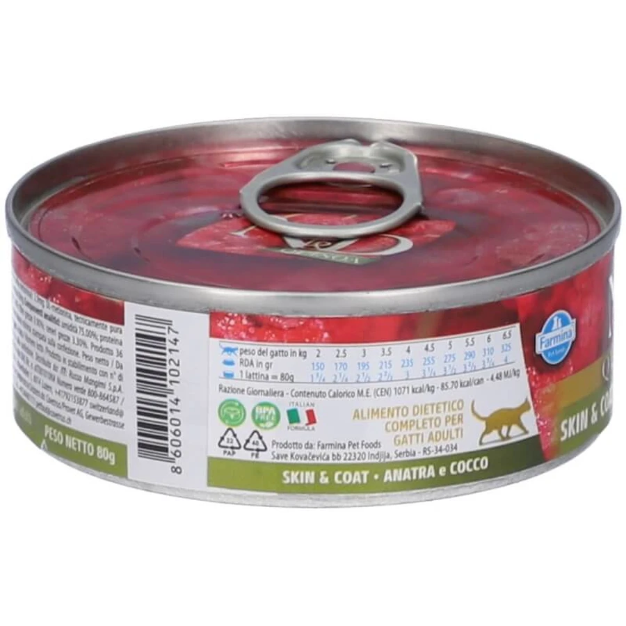 Farmina N&amp;d Quinoa Skin &amp; Coat Pato y coco - Alimento dietético para gatos adultos con intolerancias alimentarias, 80 g