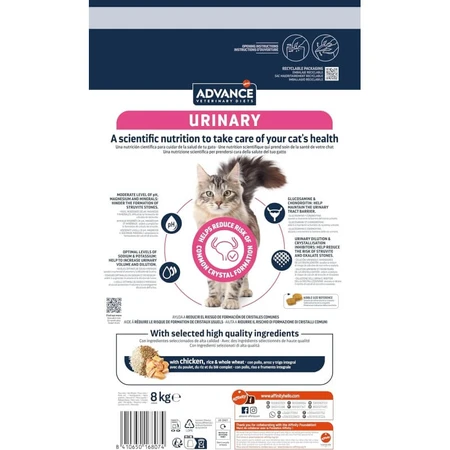 Advance Veterinary Diets Urinary Chicken - Complete Dietary Food for Adult Cats with Urinary Problems, 8 kg