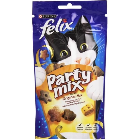 Purina Felix Party Mix Original - Cat Treats Flavored with Chicken, Liver, and Turkey, 60 g