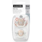 Suavinex night&amp;day - 2 in het donker oplichtende siliconen fopspenen, voor linkshandigen, 0-6 maanden, roze