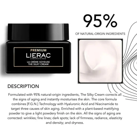 Lierac Premium La Crème Soyeuse - Crema facial antienvejecimiento para piel normal, recambio de 50 ml