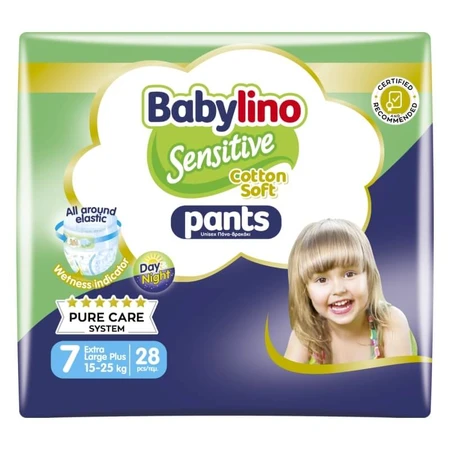 Babylino Pants Sensitive - 28 extra grote pull-up-luiers in maat 7 (15–25 kg)