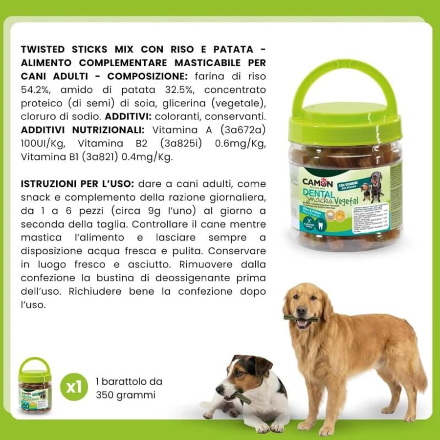 Camon Dental Groentesnacks - Hondenvoer met rijst, aardappelen en toegevoegde vitamines, 350 g