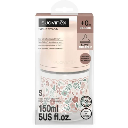 Suavinex Wonderland - Fles met langzame doorstroming - Roze Liberty-print, 150 ml