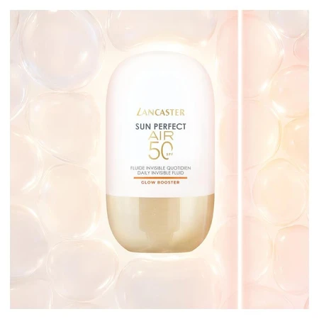 Lancaster Sun Perfect Air Face Sunscreen SPF 50 Dagelijkse onzichtbare vloeibare glowbooster, hoge bescherming, 40 ml