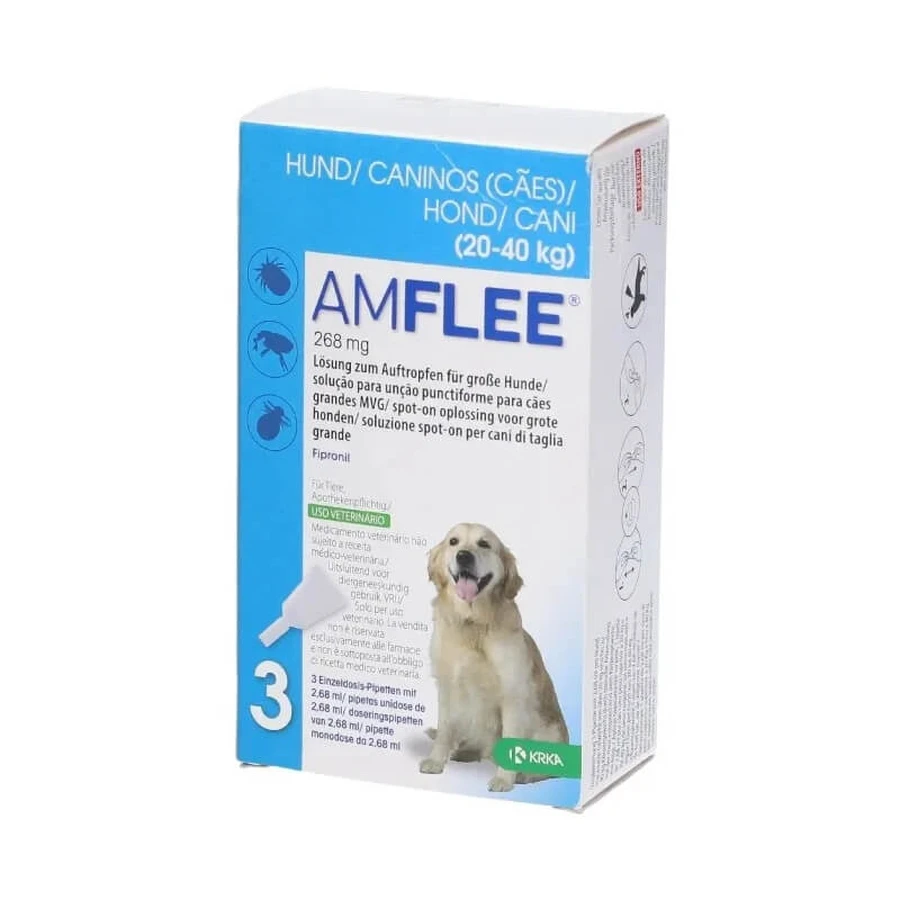 Krka Amflee 3 pipetten, elk 268 mg – antiparasitaire behandeling voor honden