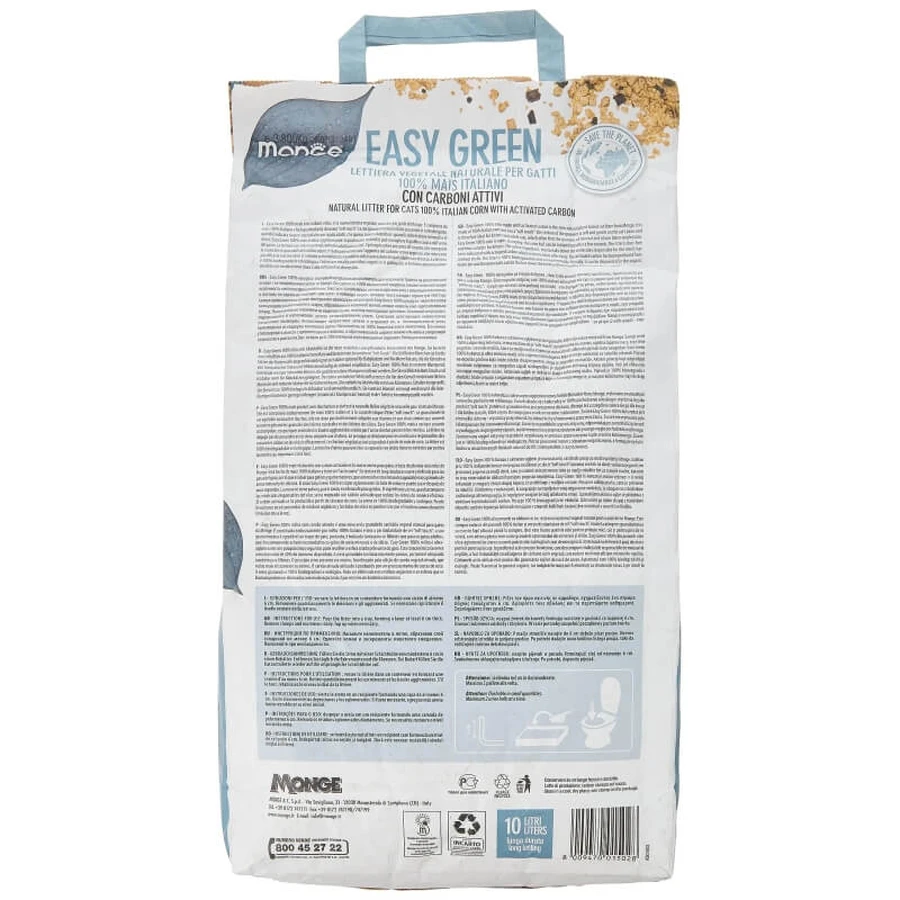 Monge Easy Green Maíz y Carbón Activo - Arena para gatos, 10 litros