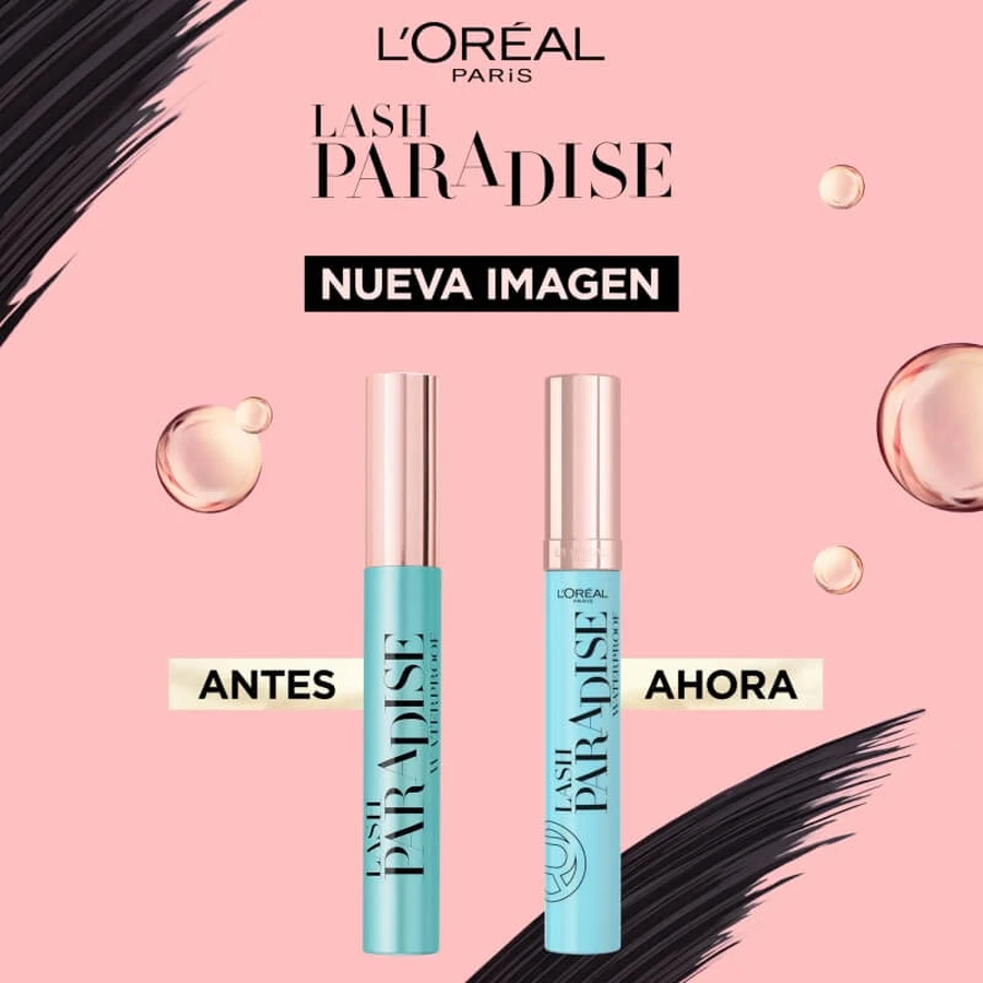 L'Oréal Paris Lash Paradise - Máscara de pestañas voluminizadora resistente al agua, negra