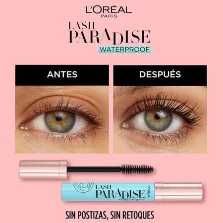 L'Oréal Paris Lash Paradise - Máscara de pestañas voluminizadora resistente al agua, negra