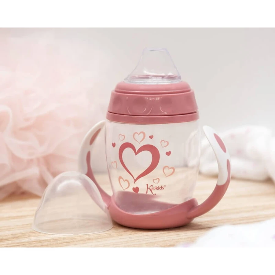 Kiokids Stage 1 Anti-Colic Training Cup for Children, 6m+, Pink