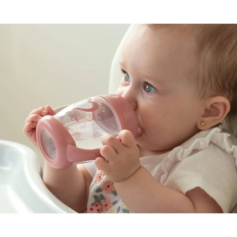 Kiokids Stage 1 Anti-Colic Training Cup for Children, 6m+, Pink