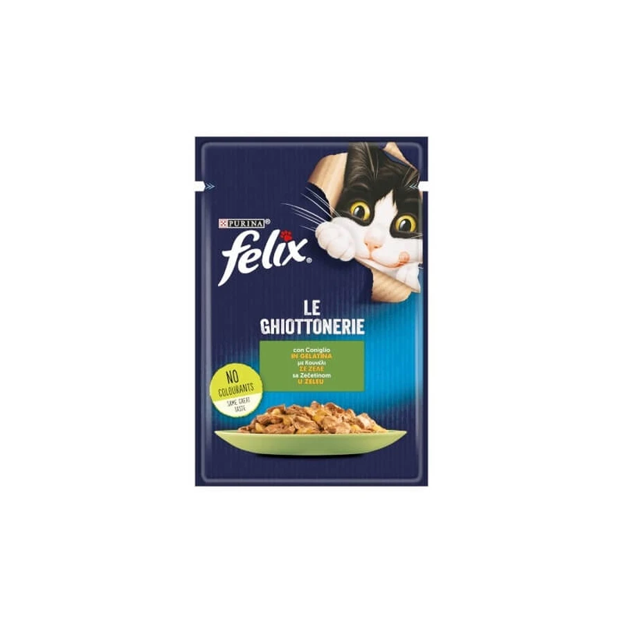 Purina Felix – delicatese din carne de iepure în gelatină – hrană completă pentru pisici adulte, 85 g