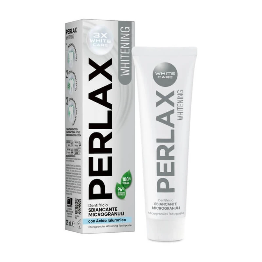Perlax 3x White Care Zahnpasta zur Zahnaufhellung mit Mikrogranulat und Hyaluronsäure, 75 ml