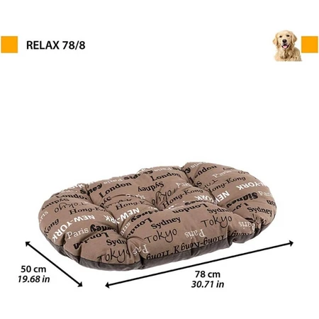 Ferplast Relax 78 – pernă ovală din bumbac lavabilă pentru câini și pisici, cu motiv urban maro, 78 x 50 cm