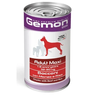 Gemon Adult Maxi Bocconi cu carne de vită și orez – hrană umedă pentru câini 1x1250 g