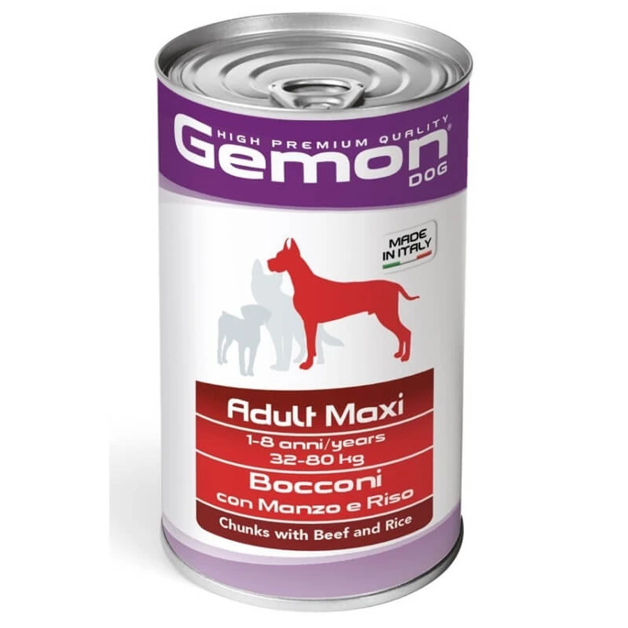 Gemon Adult Maxi Bocconi cu carne de vită și orez – hrană umedă pentru câini 1x1250 g