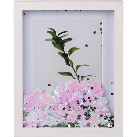 Out of the Blue: Marco de fotos de madera plateado con flores y purpurina, 13 x 18 cm