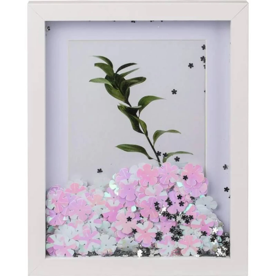 Out of the Blue: Marco de fotos de madera plateado con flores y purpurina, 13 x 18 cm