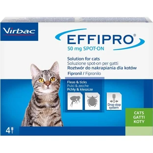 Virbac Effipro 50 mg Spot-On - 4 antiparasitic pipettes for cats (damaged packaging)