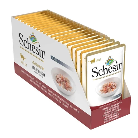 Schesir Tonnetto aux crevettes en gelée - Aliment complet pour chats adultes, 85 g