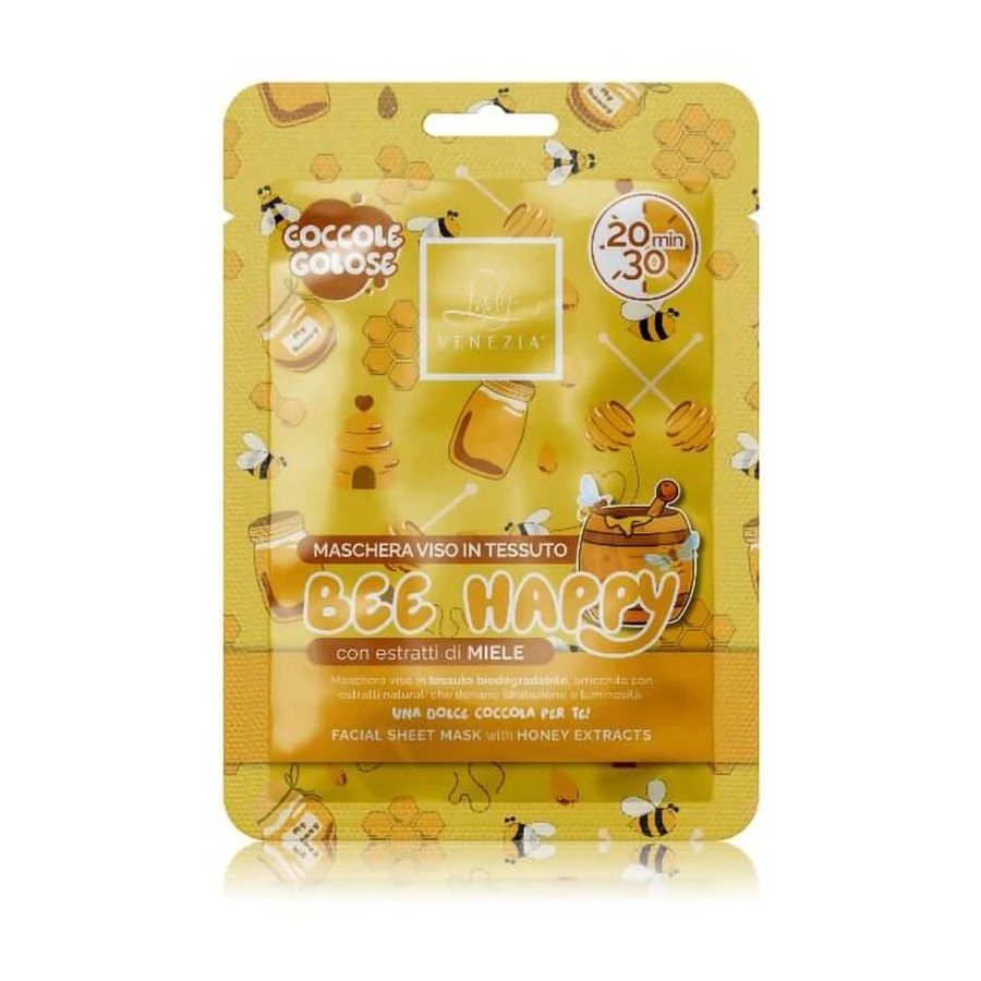 Lady Venezia Bee Happy - Mascarilla facial de tela hidratante y iluminadora, 24 ml