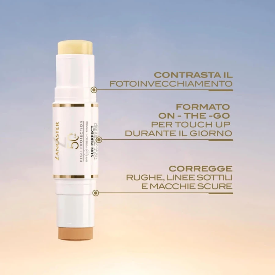 Lancaster Zonnebrandcrème voor het gezicht SPF 50 Stick - Anti-aging, tegen donkere vlekken, Sun Perfect Youth Protection, hoge beschermingsfactor, 12 g