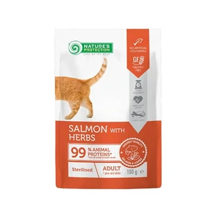 Nature's Protection para gatos esterilizados: salmón con hierbas - Pienso seco para gatos adultos esterilizados, 100 g